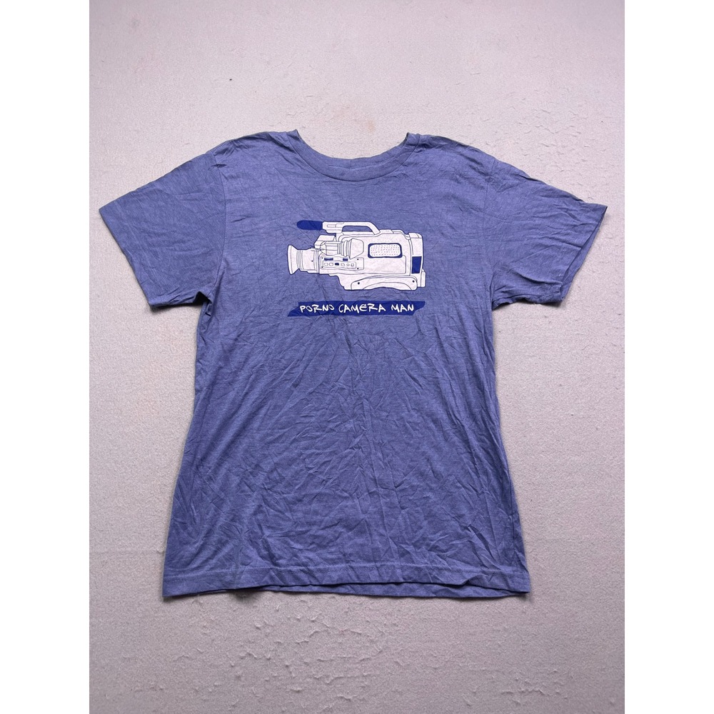 David & Goliath Porno Camera Man Graphic Tee Cotton Blend Blue Purple Medium Men